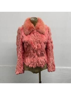 Vintage Y2K Pink Rabbit & Fox Fur Jacket Coat